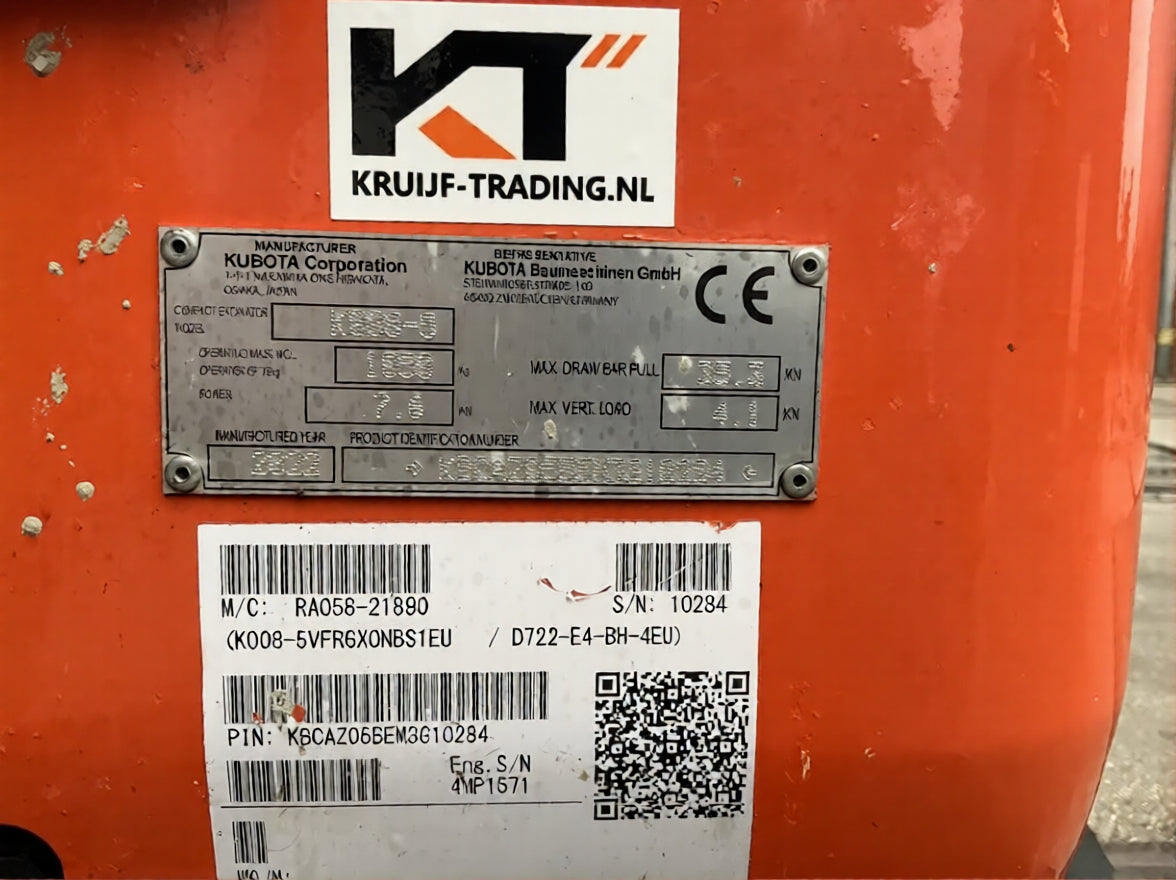 2022 Kubota K008-5 Mini Excavator – 360 h, 3 Buckets Included